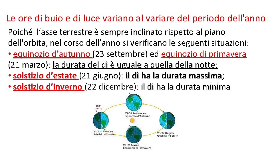 Le ore di buio e di luce variano al variare del periodo dell'anno Poiché