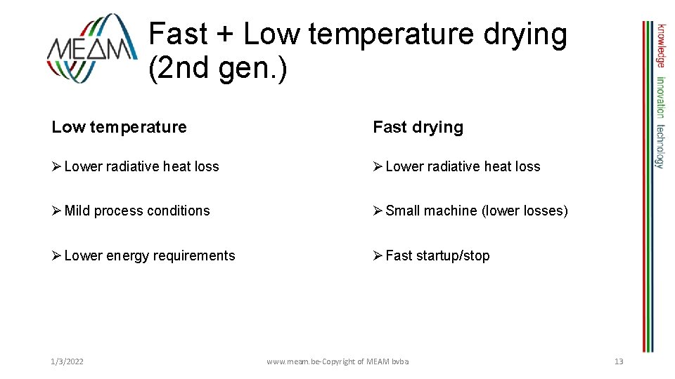 Fast + Low temperature drying (2 nd gen. ) Low temperature Fast drying Ø