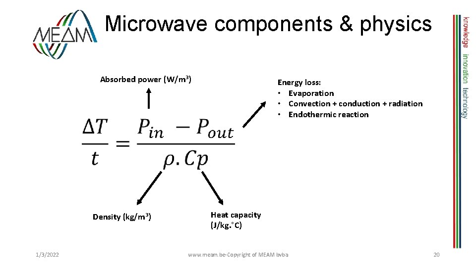 Microwave components & physics Absorbed power (W/m³) Density (kg/m³) 1/3/2022 Energy loss: • Evaporation