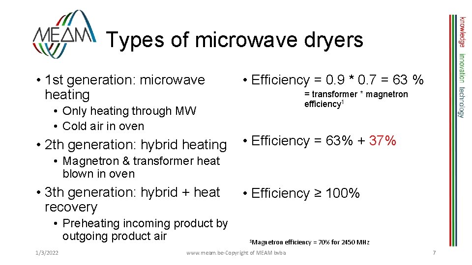 Types of microwave dryers • 1 st generation: microwave heating • Efficiency = 0.