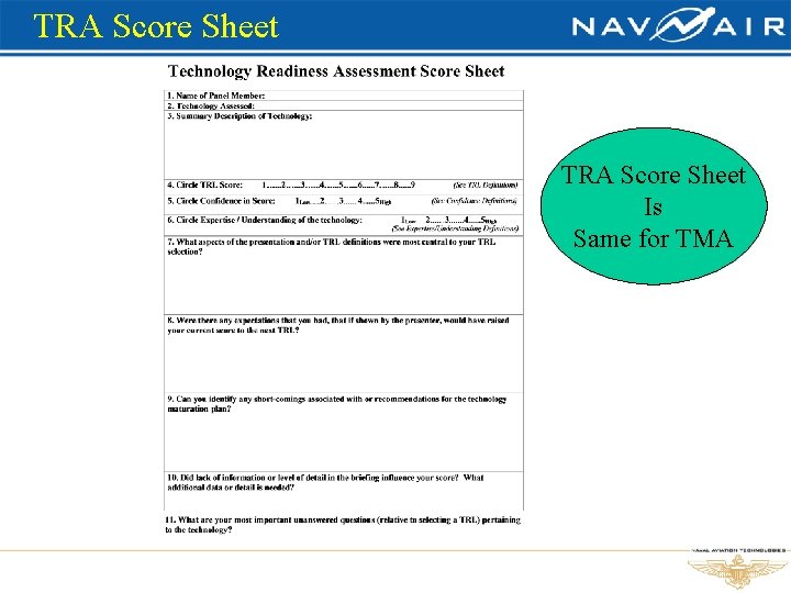 TRA Score Sheet Is Same for TMA 