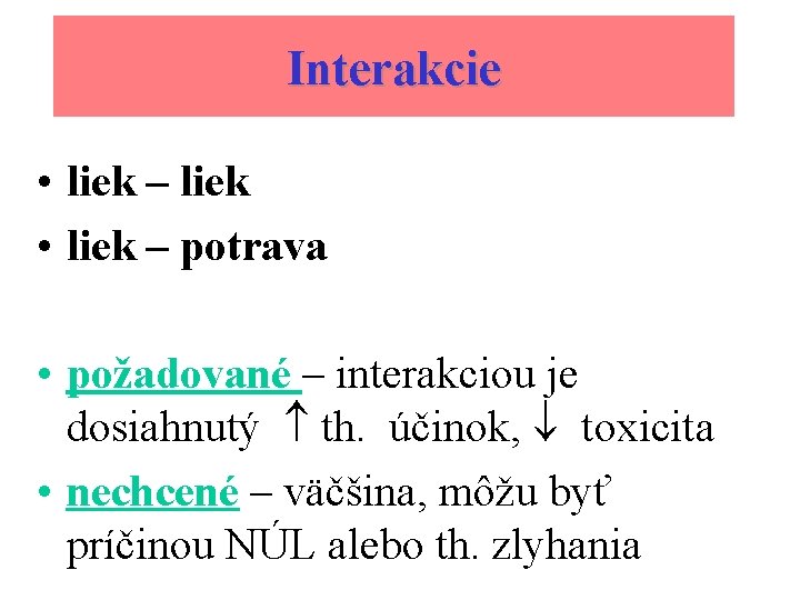 Interakcie • liek – liek • liek – potrava • požadované – interakciou je