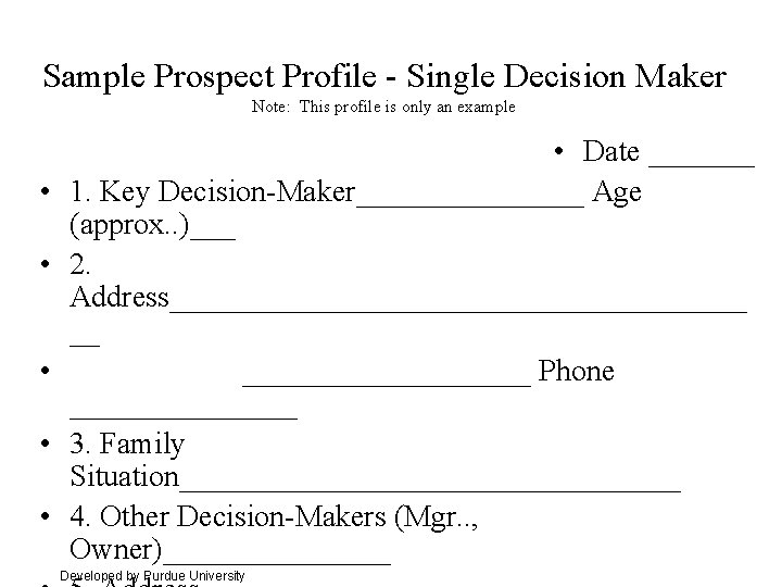 Sample Prospect Profile Single Decision Maker Note This