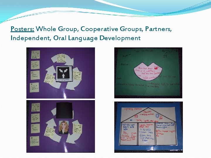 Posters: Whole Group, Cooperative Groups, Partners, Independent, Oral Language Development 