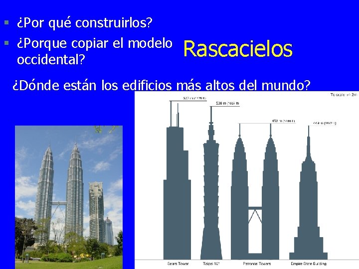 § ¿Por qué construirlos? § ¿Porque copiar el modelo occidental? Rascacielos ¿Dónde están los