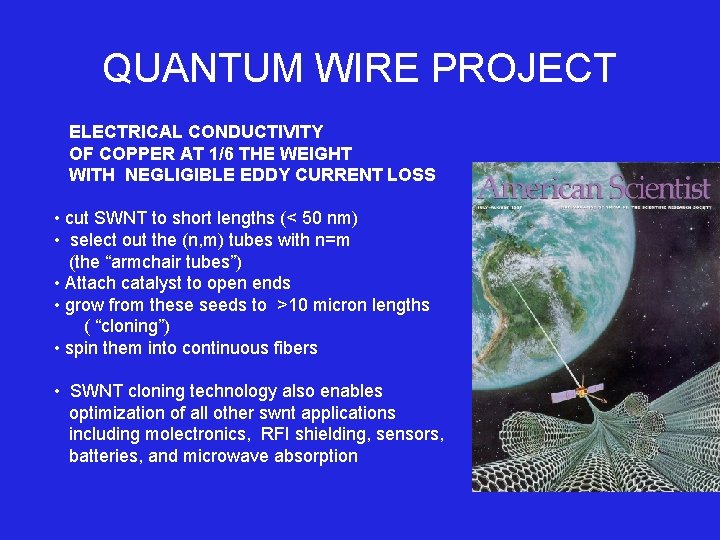 QUANTUM WIRE PROJECT ELECTRICAL CONDUCTIVITY OF COPPER AT 1/6 THE WEIGHT WITH NEGLIGIBLE EDDY