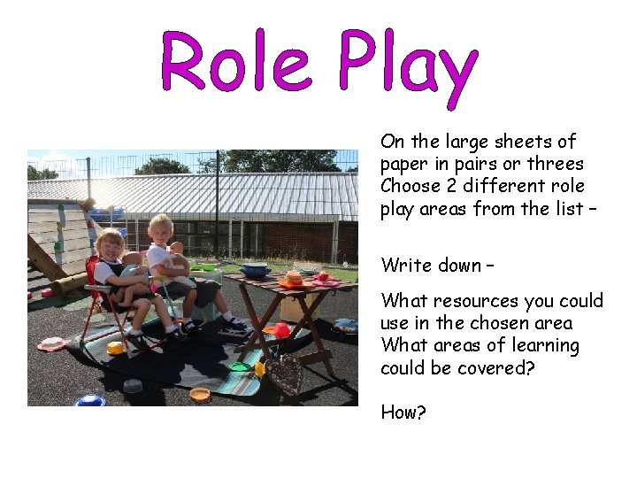 On the large sheets of paper in pairs or threes Choose 2 different role