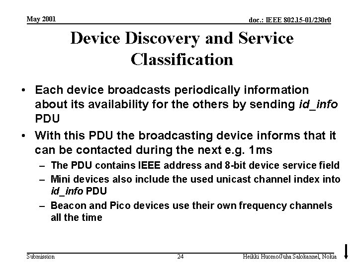 May 2001 doc. : IEEE 802. 15 -01/230 r 0 Device Discovery and Service