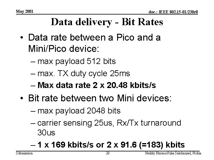 May 2001 doc. : IEEE 802. 15 -01/230 r 0 Data delivery - Bit