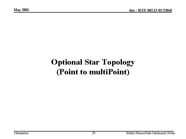 May 2001 doc. : IEEE 802. 15 -01/230 r 0 Optional Star Topology (Point