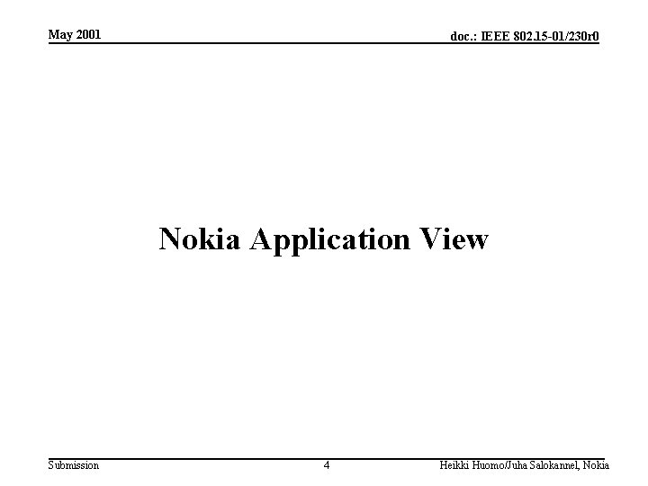 May 2001 doc. : IEEE 802. 15 -01/230 r 0 Nokia Application View Submission