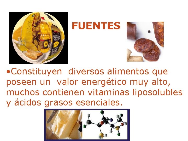 FUENTES • Constituyen diversos alimentos que poseen un valor energético muy alto, muchos contienen