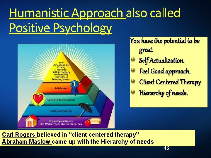 Humanistic Approach also called Positive Psychology You have the potential to be great. Self