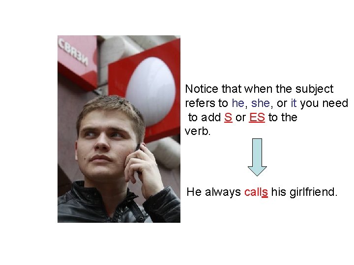 Notice that when the subject refers to he, she, or it you need to