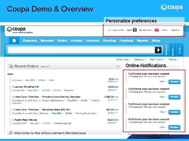 Coupa Demo & Overview Personalize preferences Online Notifications 
