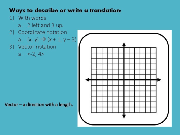 Ways to describe or write a translation: 1) With words a. 2 left and