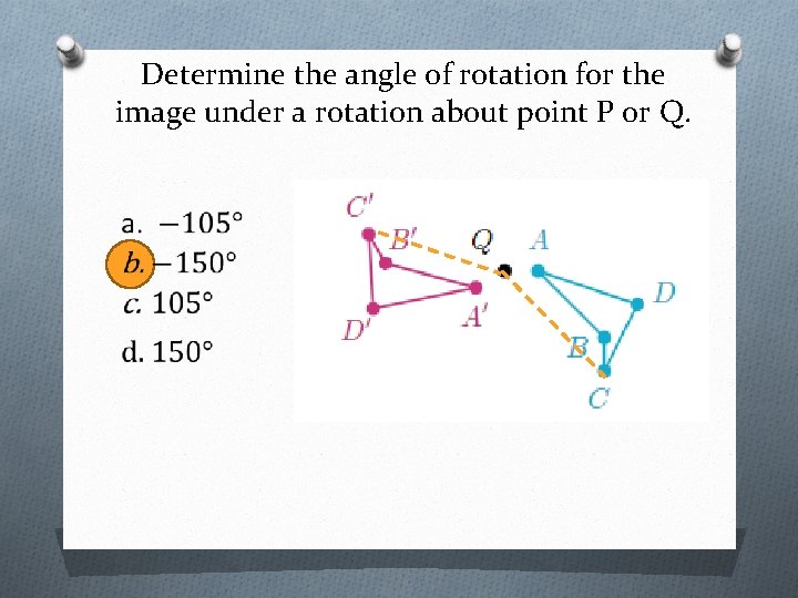 Determine the angle of rotation for the image under a rotation about point P