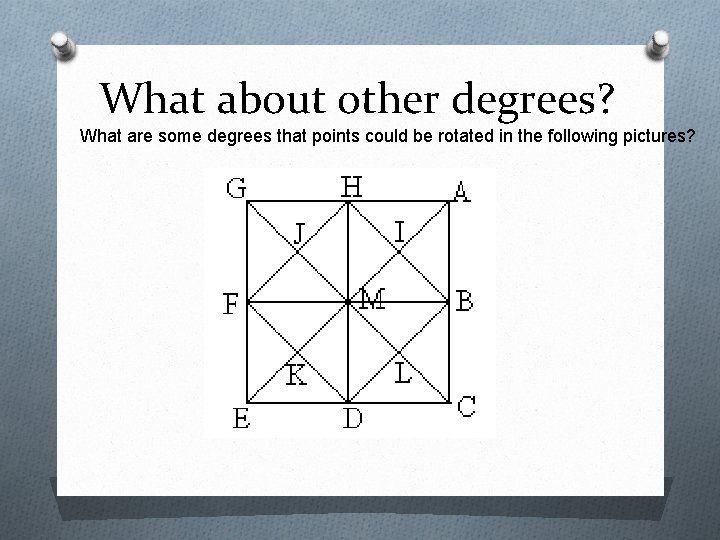 What about other degrees? What are some degrees that points could be rotated in