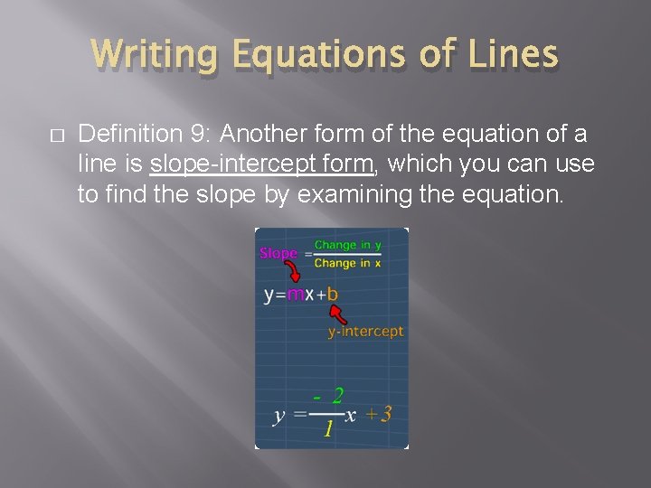 Writing Equations of Lines � Definition 9: Another form of the equation of a