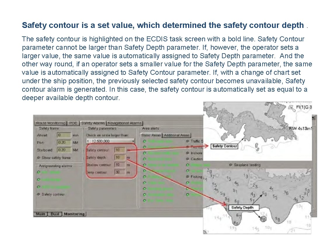 Safety contour is a set value, which determined the safety contour depth. The safety