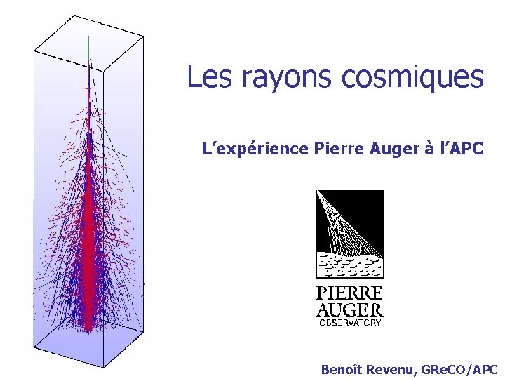 Les rayons cosmiques L’expérience Pierre Auger à l’APC Benoît Revenu, GRe. CO/APC 