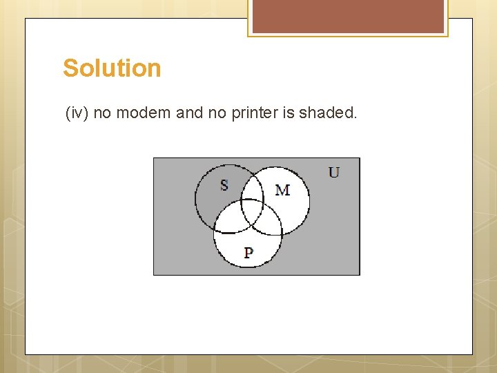 Solution (iv) no modem and no printer is shaded. 