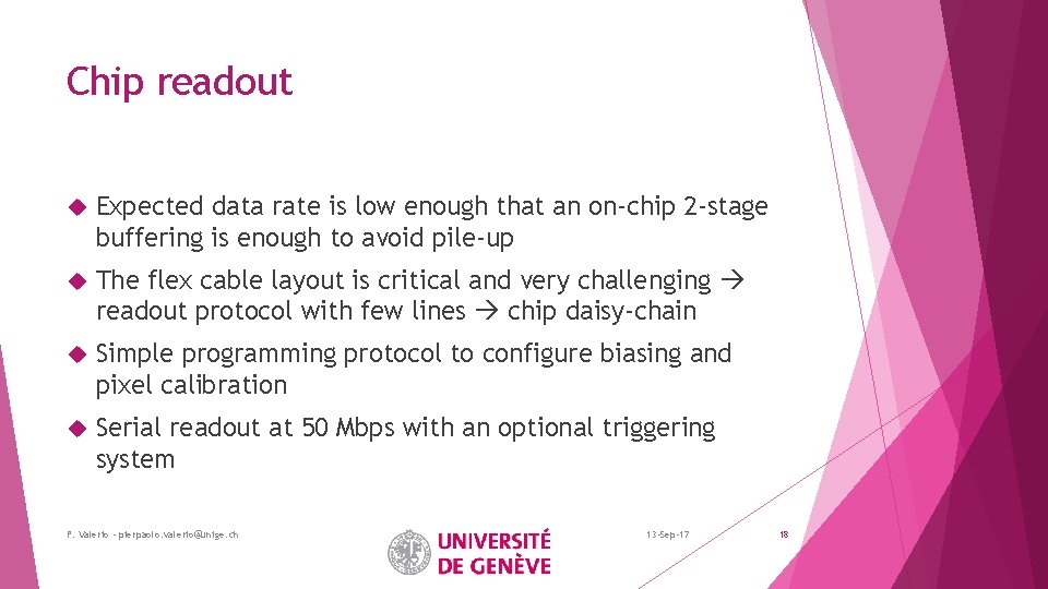 Chip readout Expected data rate is low enough that an on-chip 2 -stage buffering