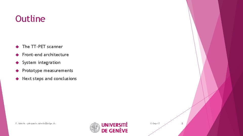 Outline The TT-PET scanner Front-end architecture System integration Prototype measurements Next steps and conclusions