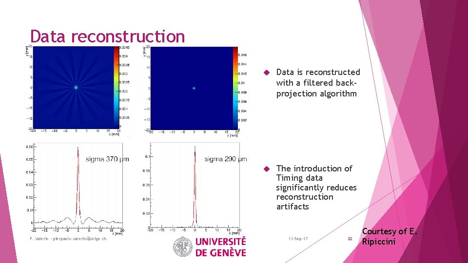 Data reconstruction P. Valerio - pierpaolo. valerio@unige. ch Data is reconstructed with a filtered