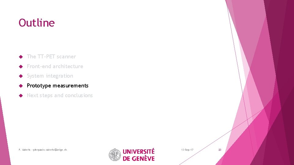 Outline The TT-PET scanner Front-end architecture System integration Prototype measurements Next steps and conclusions