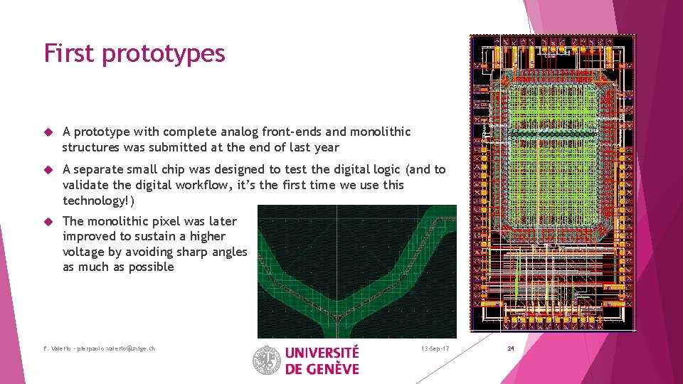 First prototypes A prototype with complete analog front-ends and monolithic structures was submitted at