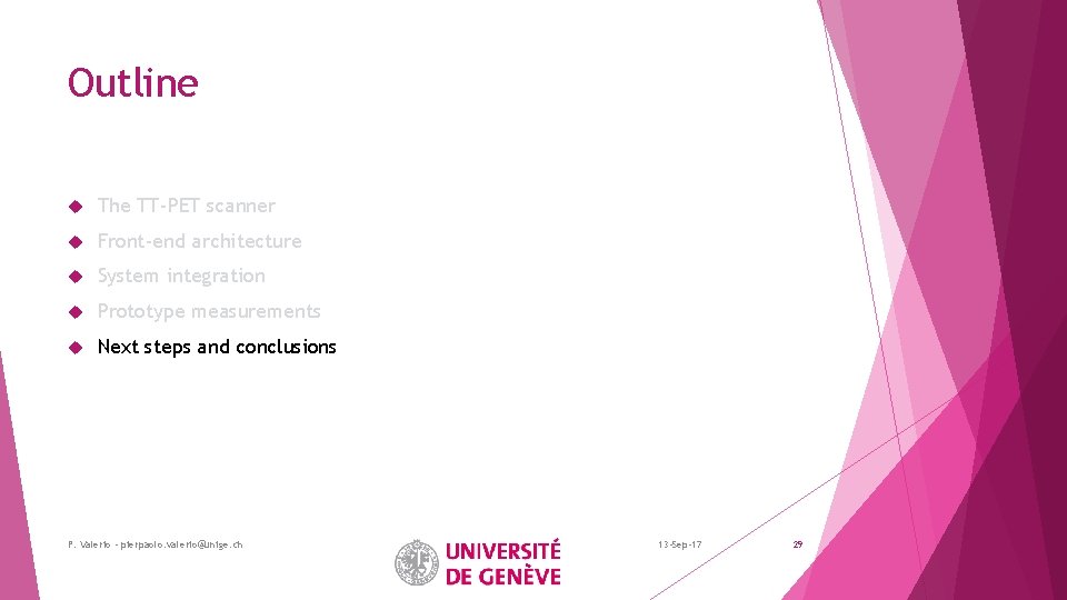 Outline The TT-PET scanner Front-end architecture System integration Prototype measurements Next steps and conclusions