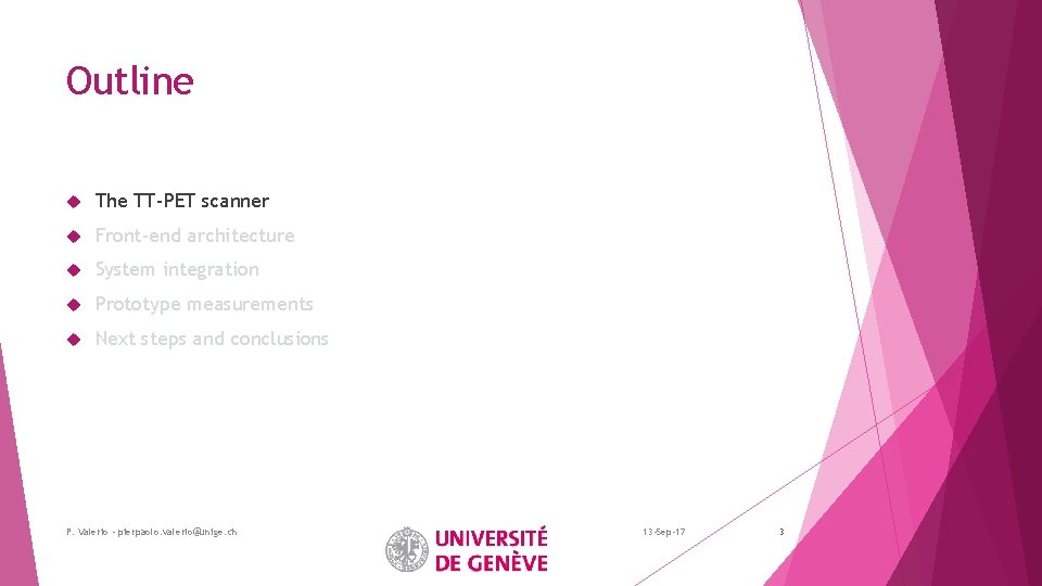 Outline The TT-PET scanner Front-end architecture System integration Prototype measurements Next steps and conclusions