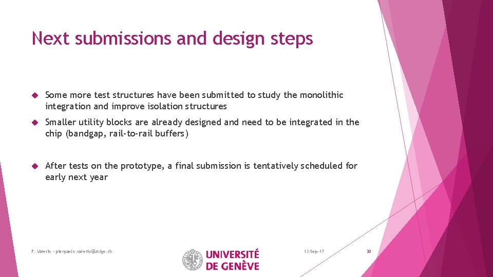 Next submissions and design steps Some more test structures have been submitted to study