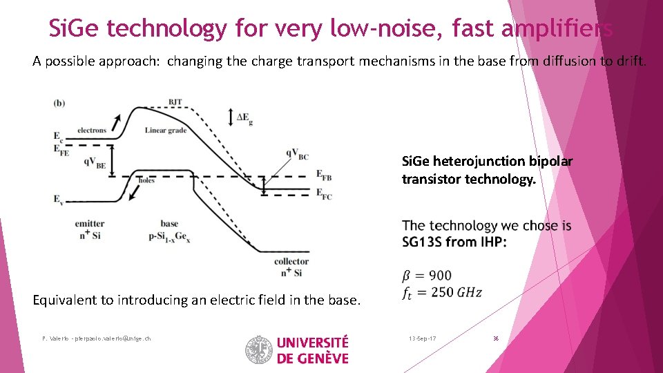 Si. Ge technology for very low-noise, fast amplifiers A possible approach: changing the charge