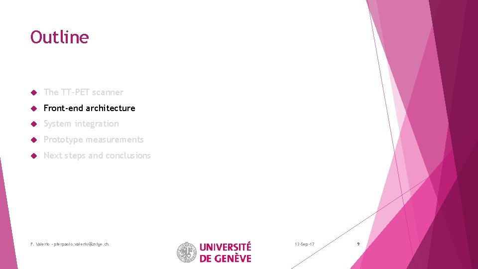 Outline The TT-PET scanner Front-end architecture System integration Prototype measurements Next steps and conclusions