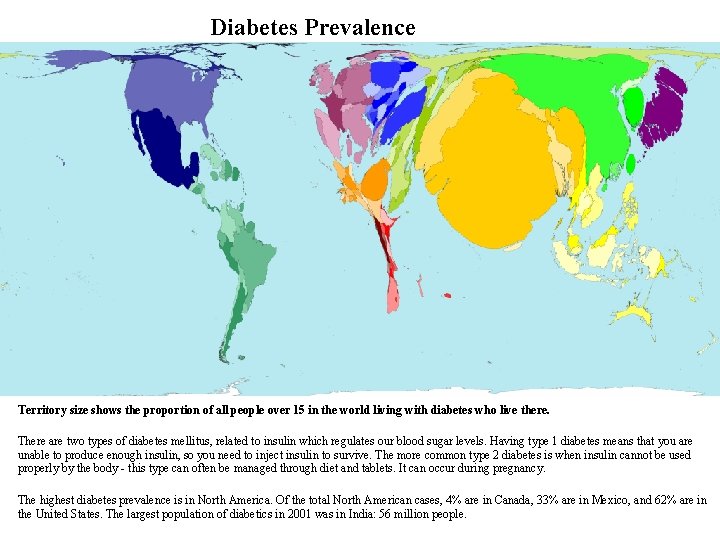 Diabetes Prevalence Territory size shows the proportion of all people over 15 in the