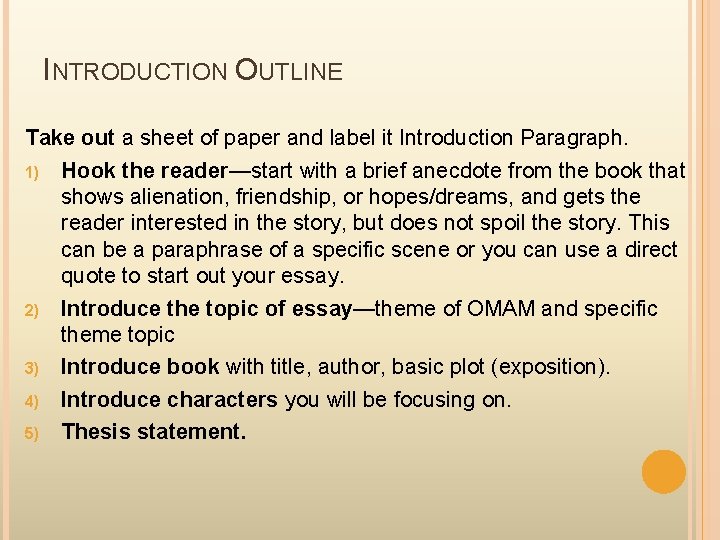 Introduction Essay Example Labels HONORS ENGLISH 9 Week 6 September 24 28
