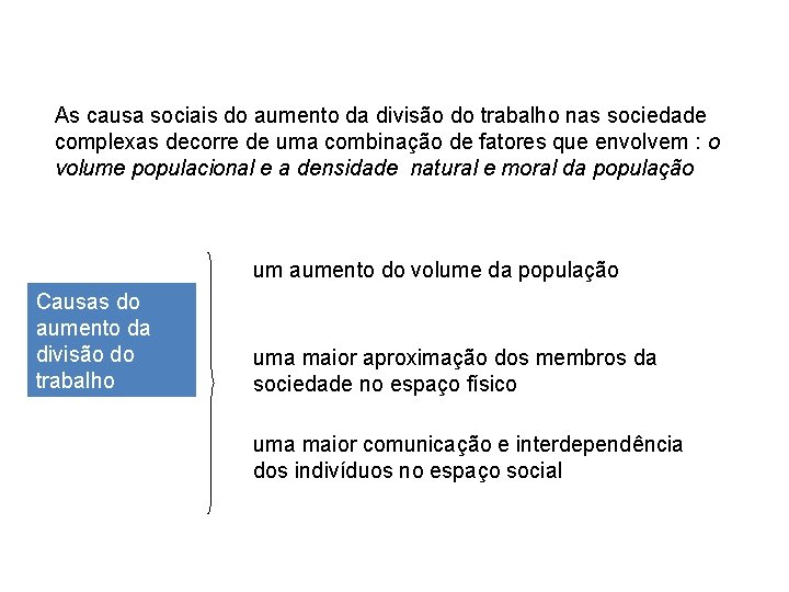 As causa sociais do aumento da divisão do trabalho nas sociedade complexas decorre de