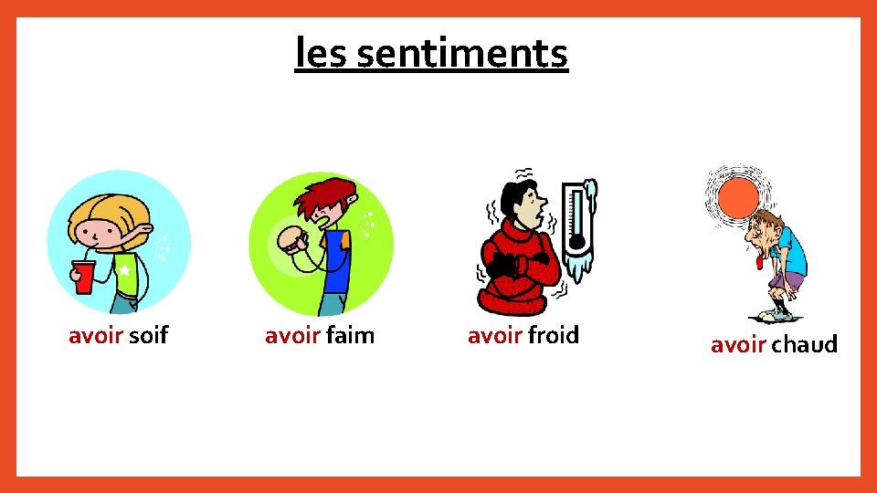 les sentiments avoir soif avoir faim avoir froid avoir chaud 