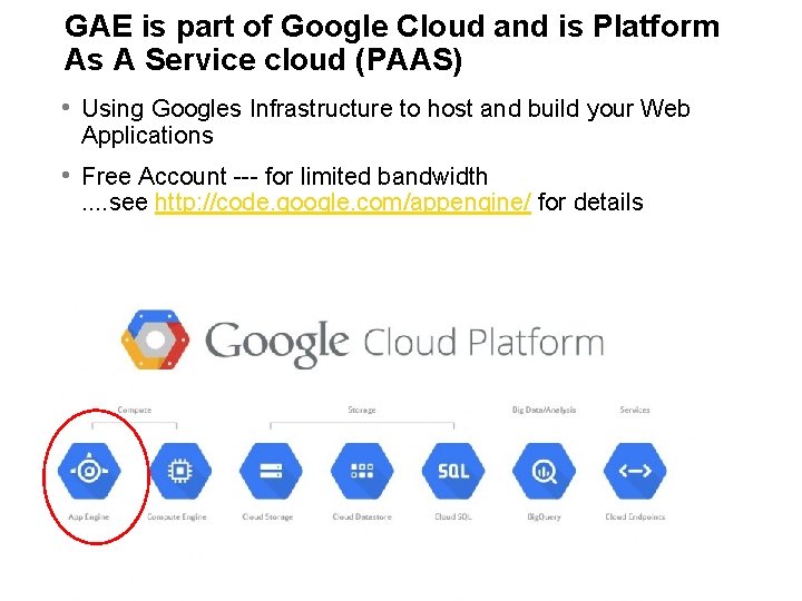 GAE is part of Google Cloud and is Platform As A Service cloud (PAAS)
