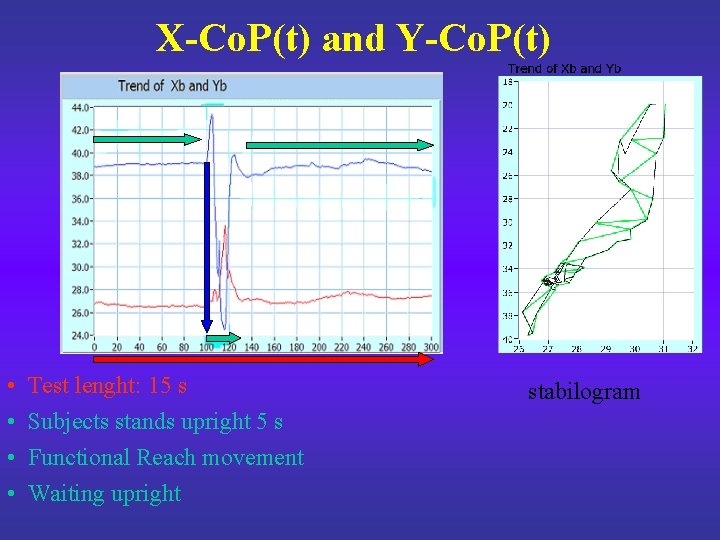 X-Co. P(t) and Y-Co. P(t) • • Test lenght: 15 s Subjects stands upright