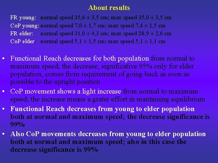 About results FR young: normal speed 35, 6 ± 3, 5 cm; max speed