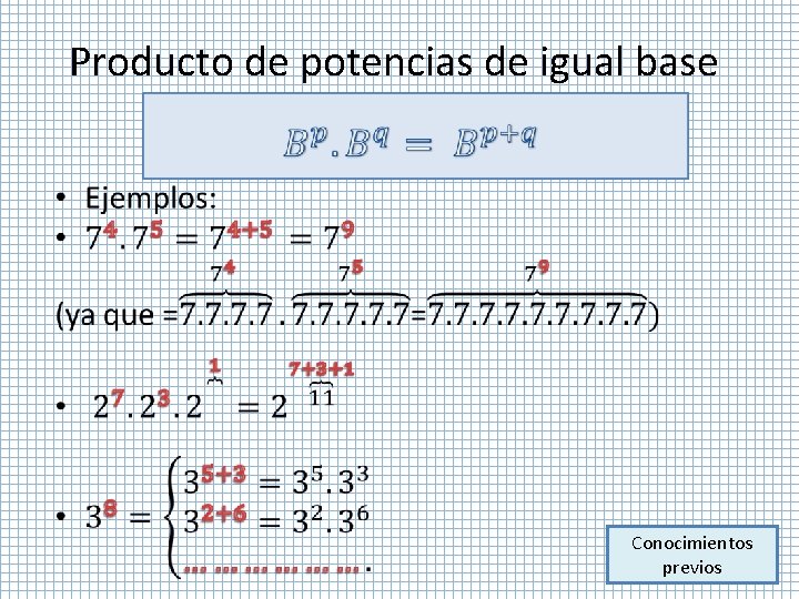 Producto de potencias de igual base • Conocimientos previos 