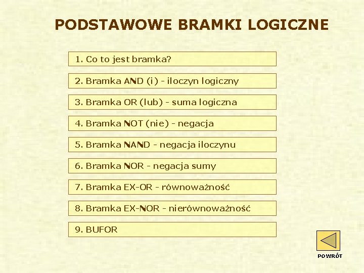 PODSTAWOWE BRAMKI LOGICZNE 1. Co to jest bramka? 2. Bramka AND (i) - iloczyn