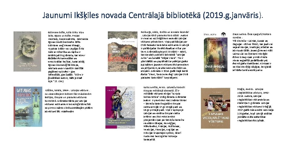 Jaunumi Ikšķiles novada Centrālajā bibliotēkā (2019. g. janvāris). Gūtmane Edīte, Kūlis Eriks. Viņu laiks.