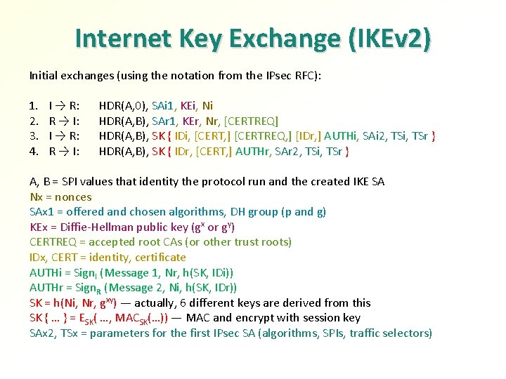 Internet Key Exchange (IKEv 2) Initial exchanges (using the notation from the IPsec RFC):