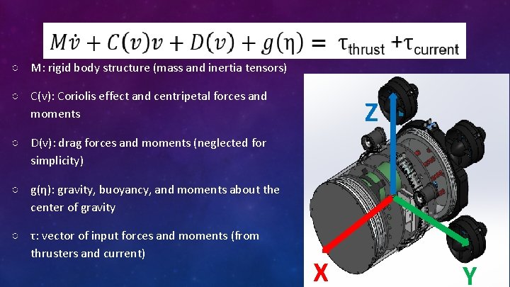 EQUATIONS OF MOTION ○ M: rigid body structure (mass and inertia tensors) ○ C(v):