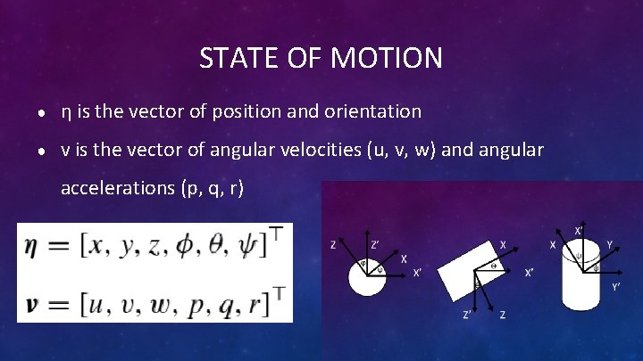 STATE OF MOTION ● η is the vector of position and orientation ● v