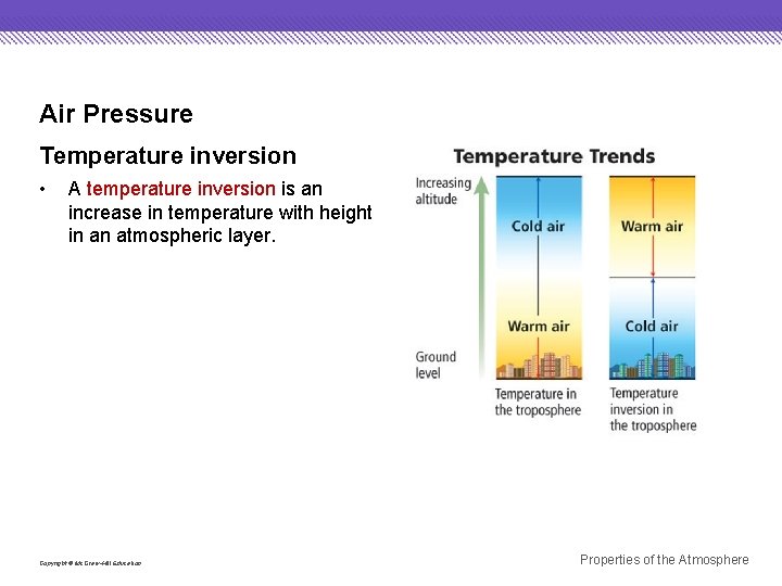 Air Pressure Temperature inversion • A temperature inversion is an increase in temperature with Air Pressure Temperature inversion • A temperature inversion is an increase in temperature with
